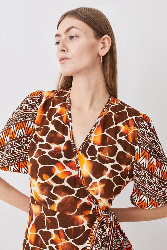 Dresses Women Karen Millen Mixed Animal Short Sleeve Mini Wrap Dress Animal