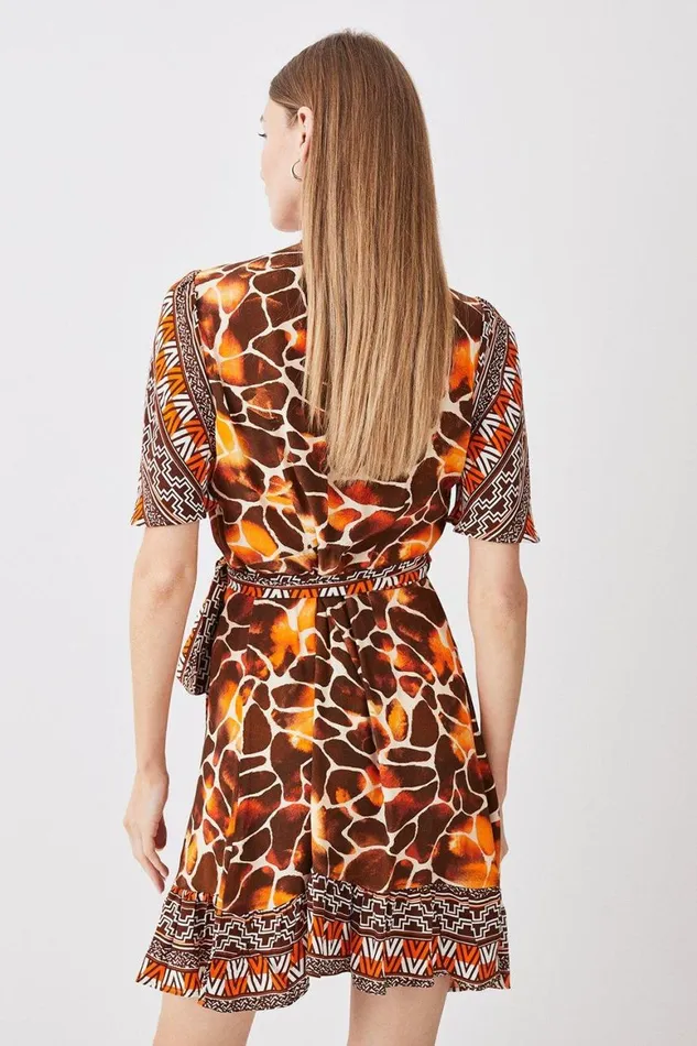 Dresses Women Karen Millen Mixed Animal Short Sleeve Mini Wrap Dress Animal