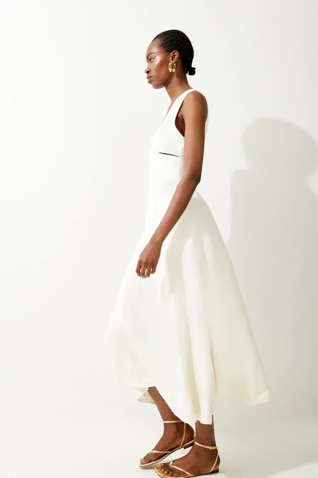 Dresses Women Karen Millen Open Back V Neck Woven Midi Dress Ivory