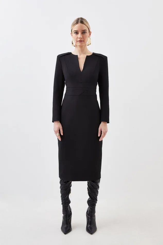 Dresses Women Karen Millen Petite Compact Stretch Waist Detail Tailored Midi Dress Black Dresses Women Karen Millen Petite Compact Stretch Waist Detail Tailored Midi Dress Black