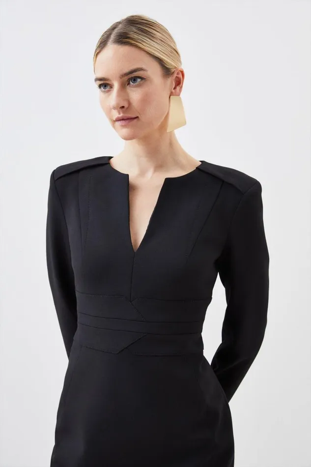 Dresses Women Karen Millen Petite Compact Stretch Waist Detail Tailored Midi Dress Black