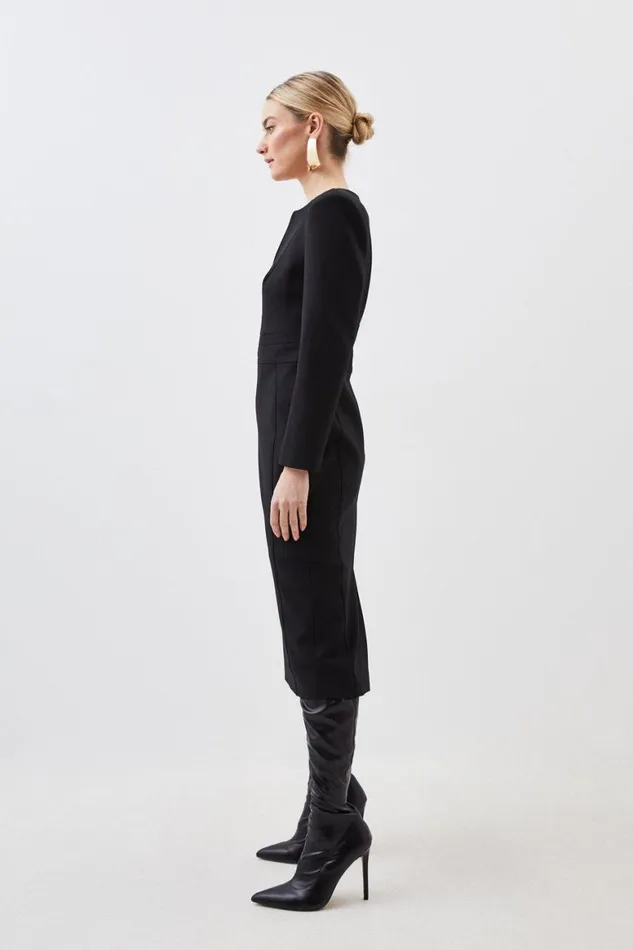 Dresses Women Karen Millen Petite Compact Stretch Waist Detail Tailored Midi Dress Black