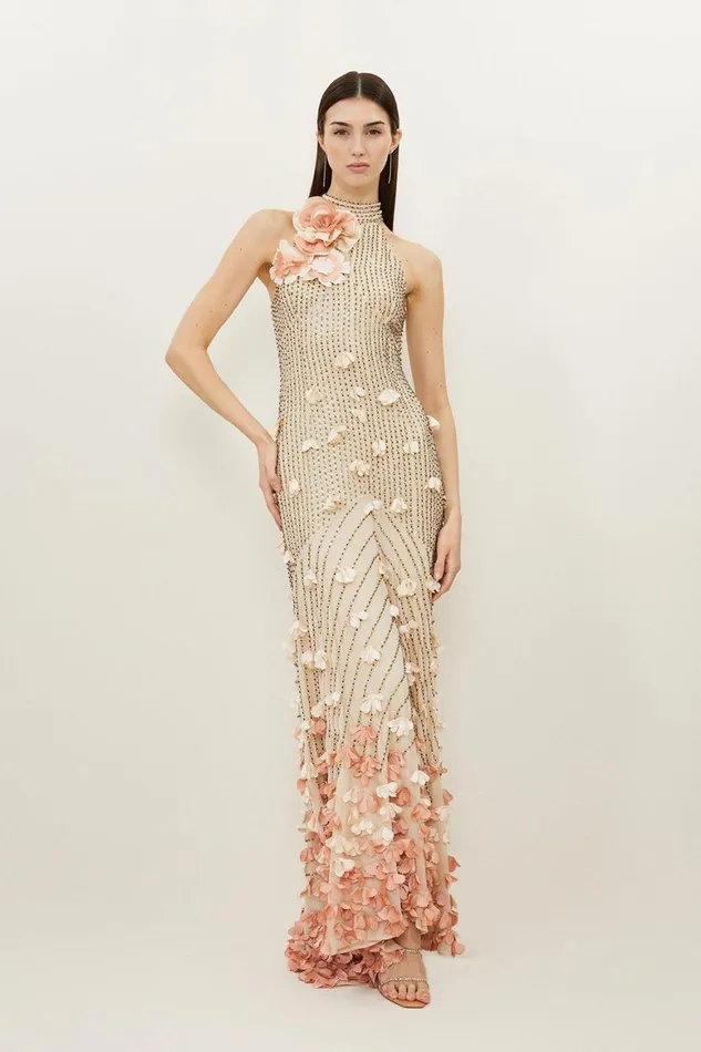 Dresses Women Karen Millen Petite Floral Applique Woven Maxi Rosette Maxi Gold Dresses Women Karen Millen Petite Floral Applique Woven Maxi Rosette Maxi Gold