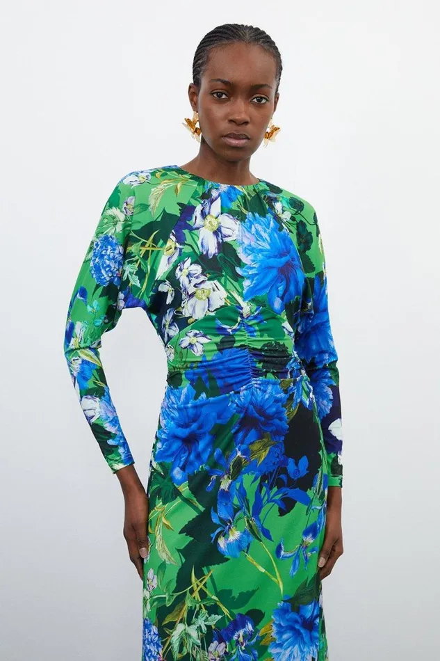 Dresses Women Karen Millen Petite Floral Jungle Jersey Crepe Batwing Sleeve Maxi Dress Floral