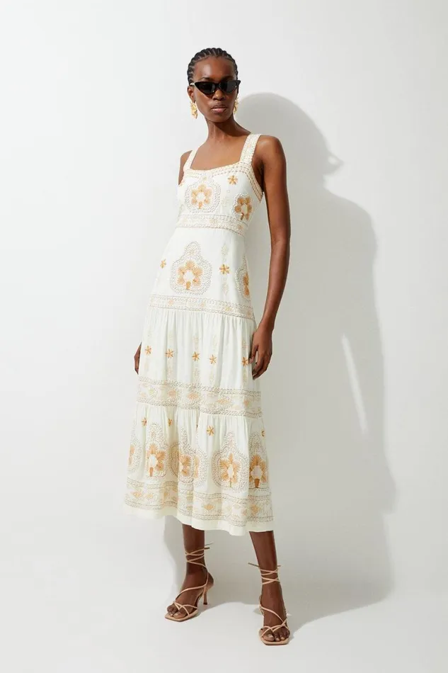 Dresses Women Karen Millen Petite Linen Embroidered Strappy Woven Maxi Dress Ivory Dresses Women Karen Millen Petite Linen Embroidered Strappy Woven Maxi Dress Ivory