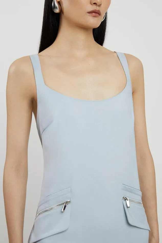 Dresses Women Karen Millen Petite Pocket Detail Techno Cotton Woven Strappy Mini Dress Charcoal