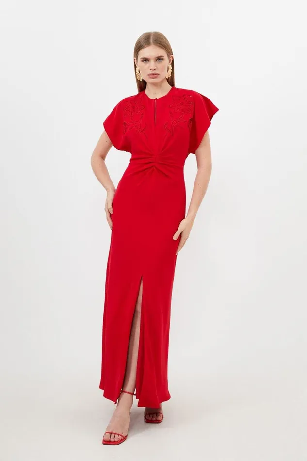 Dresses Women Karen Millen Petite Premium Cady Cutwork Woven Maxi Dress Red