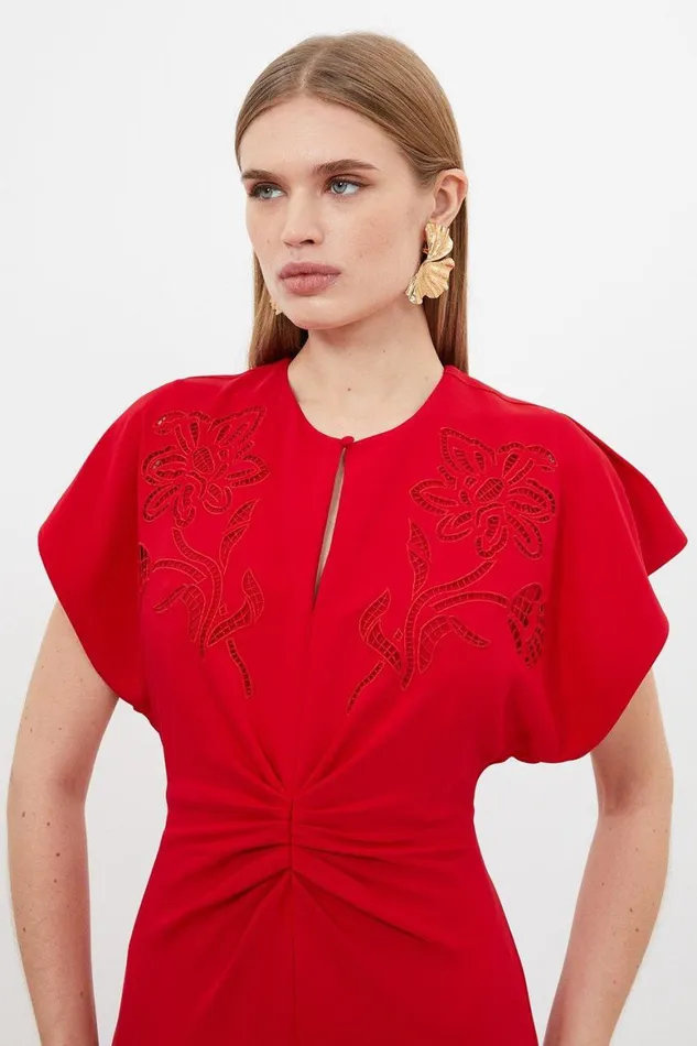 Dresses Women Karen Millen Petite Premium Cady Cutwork Woven Maxi Dress Red