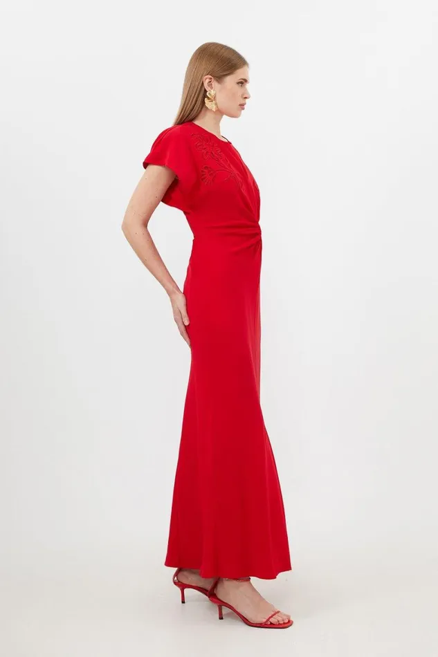 Dresses Women Karen Millen Petite Premium Cady Cutwork Woven Maxi Dress Red