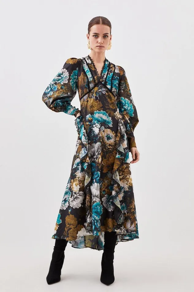 Dresses Women Karen Millen Petite Printed Woven Maxi Dress Floral