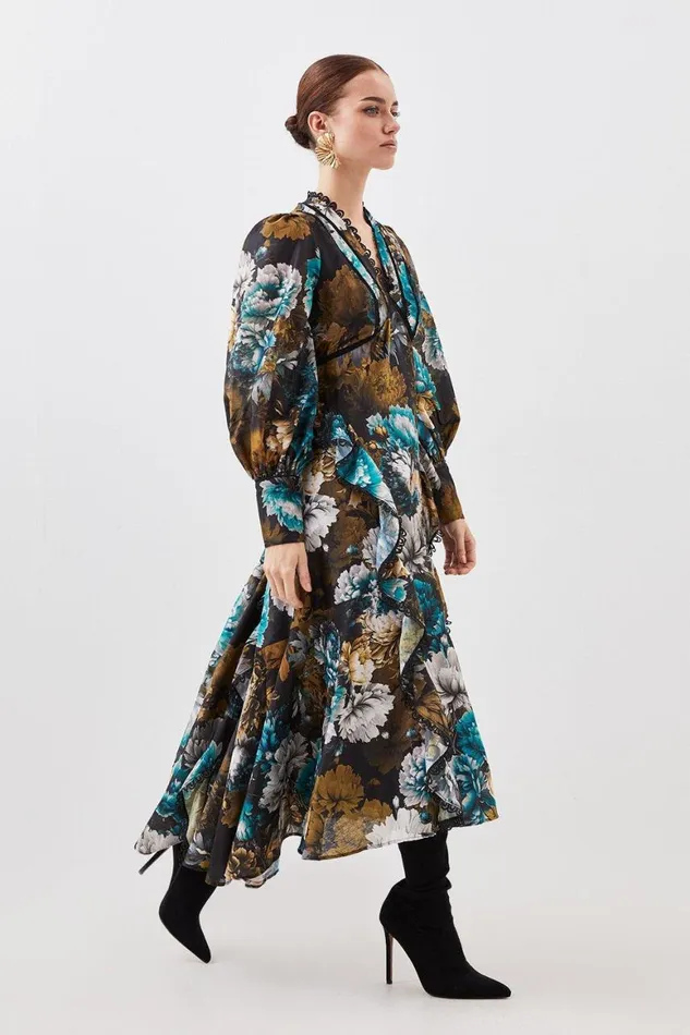 Dresses Women Karen Millen Petite Printed Woven Maxi Dress Floral