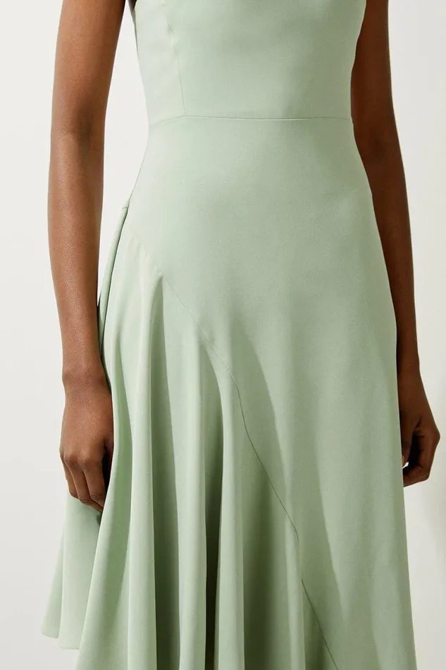 Dresses Women Karen Millen Petite Soft Tailored Draped Asymmetric Skirt Midi Dress Sage