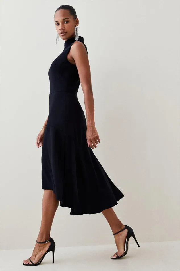 Dresses Women Karen Millen Petite Soft Tailored High Low Midi Dress Black