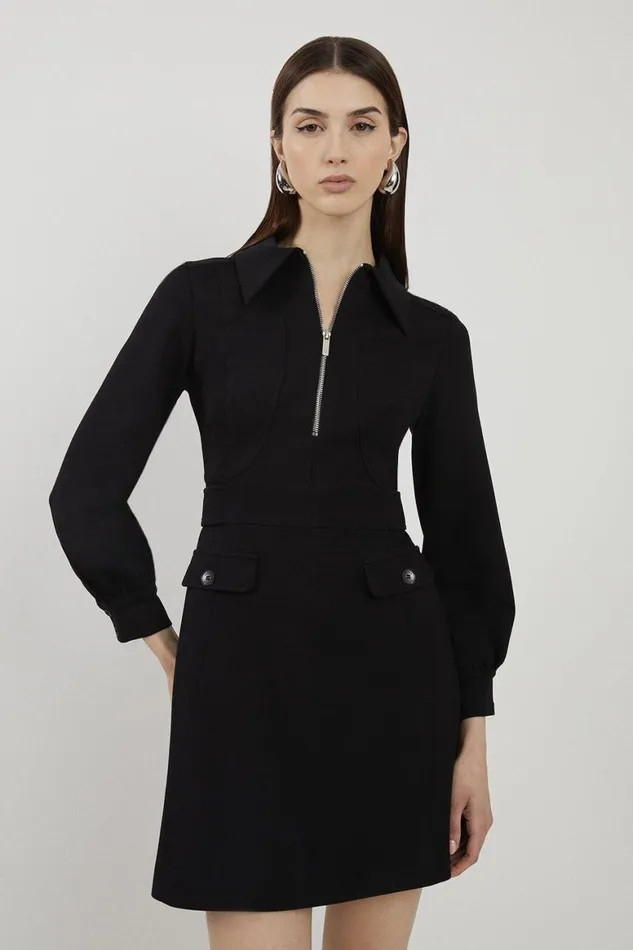 Dresses Women Karen Millen Petite Tailored Ponte Mini Shirt Dress Black