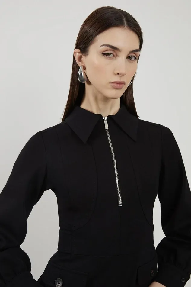 Dresses Women Karen Millen Petite Tailored Ponte Mini Shirt Dress Black