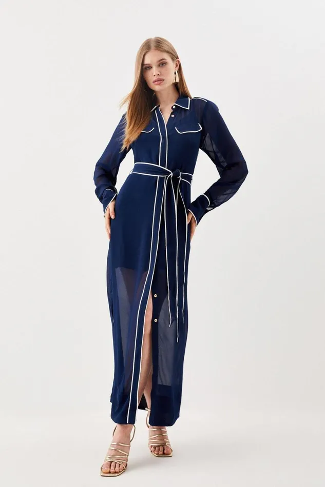 Dresses Women Karen Millen Petite Viscose Woven Midi Shirt Dress Navy