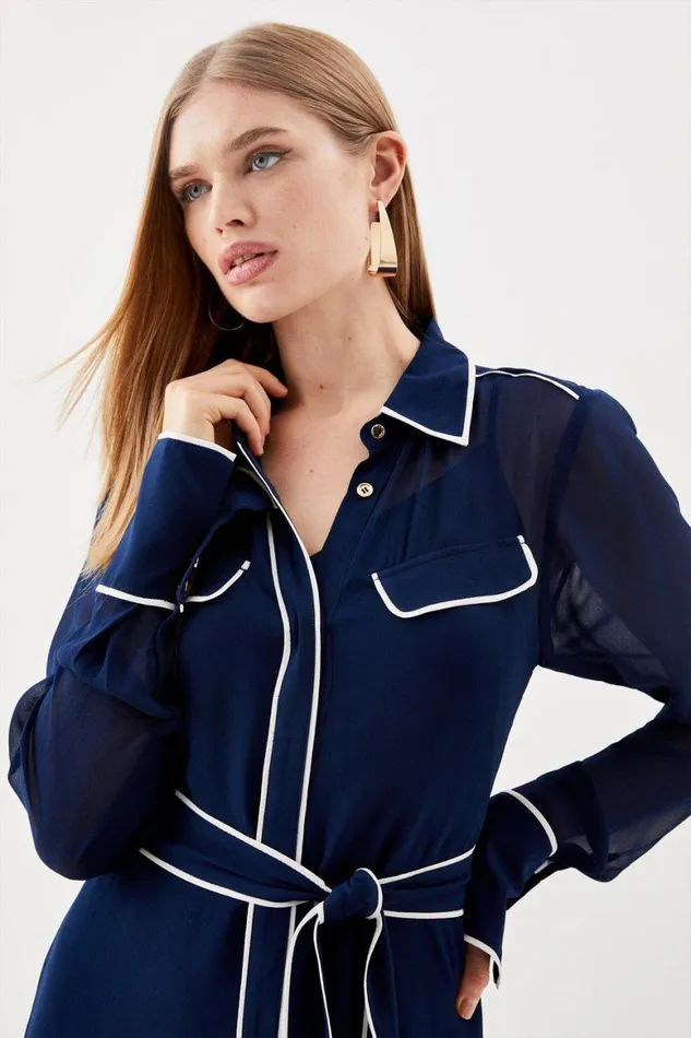 Dresses Women Karen Millen Petite Viscose Woven Midi Shirt Dress Navy