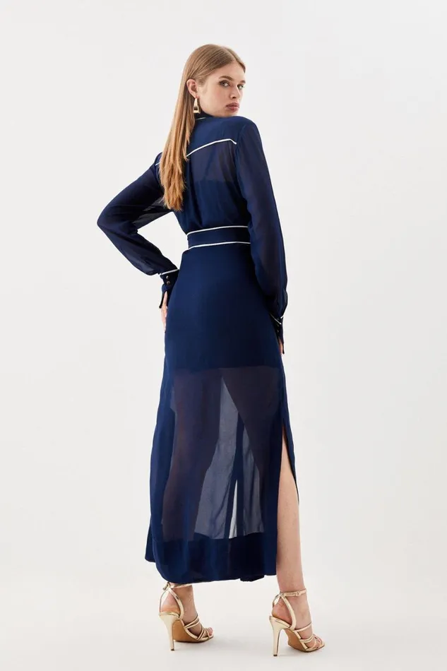 Dresses Women Karen Millen Petite Viscose Woven Midi Shirt Dress Navy