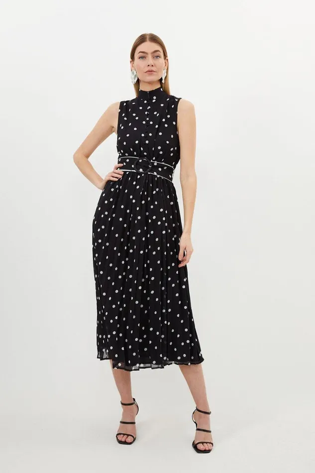 Dresses Women Karen Millen Pleated Contrast Georgette Spot Woven Maxi Dress Black Dresses Women Karen Millen Pleated Contrast Georgette Spot Woven Maxi Dress Black