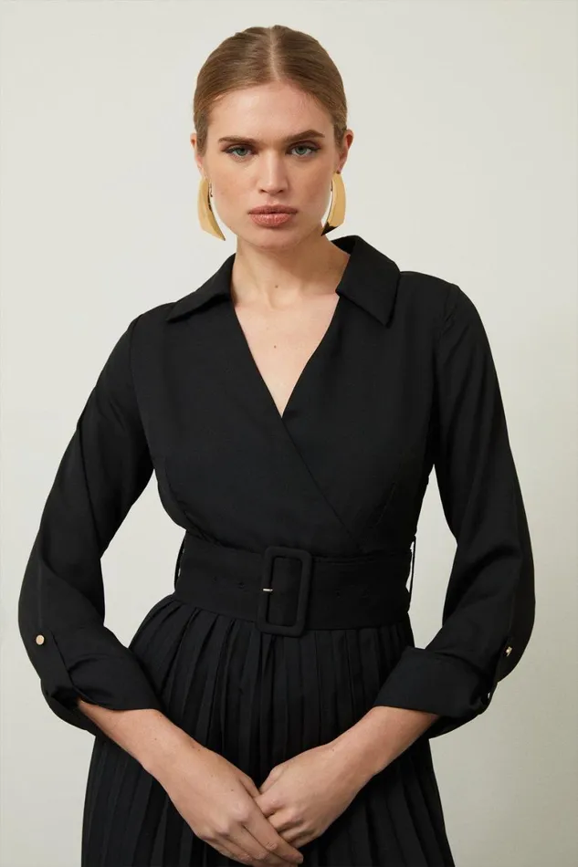 Dresses Women Karen Millen Pleated Georgette Woven Midi Dress Black