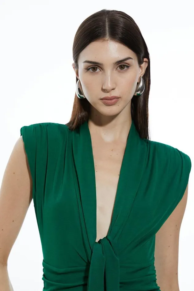 Dresses Women Karen Millen Plunge Ruched Twist Jersey Maxi Dress Green
