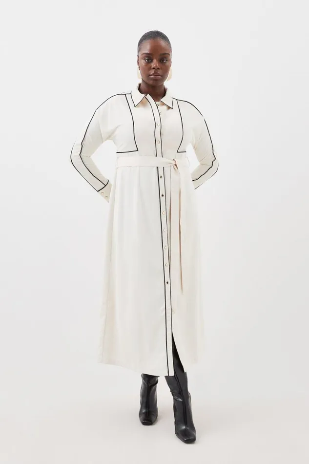 Dresses Women Karen Millen Plus Size Contrast Twill Woven Midaxi Dress Ivory