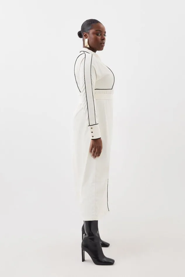 Dresses Women Karen Millen Plus Size Contrast Twill Woven Midaxi Dress Ivory