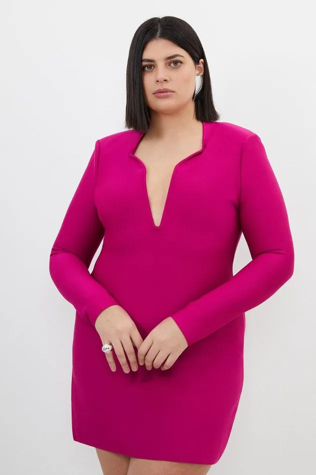 Dresses Women Karen Millen Plus Size Figure Form Bandage Plunge Neck Knit Mini Dress Magenta Dresses Women Karen Millen Plus Size Figure Form Bandage Plunge Neck Knit Mini Dress Magenta