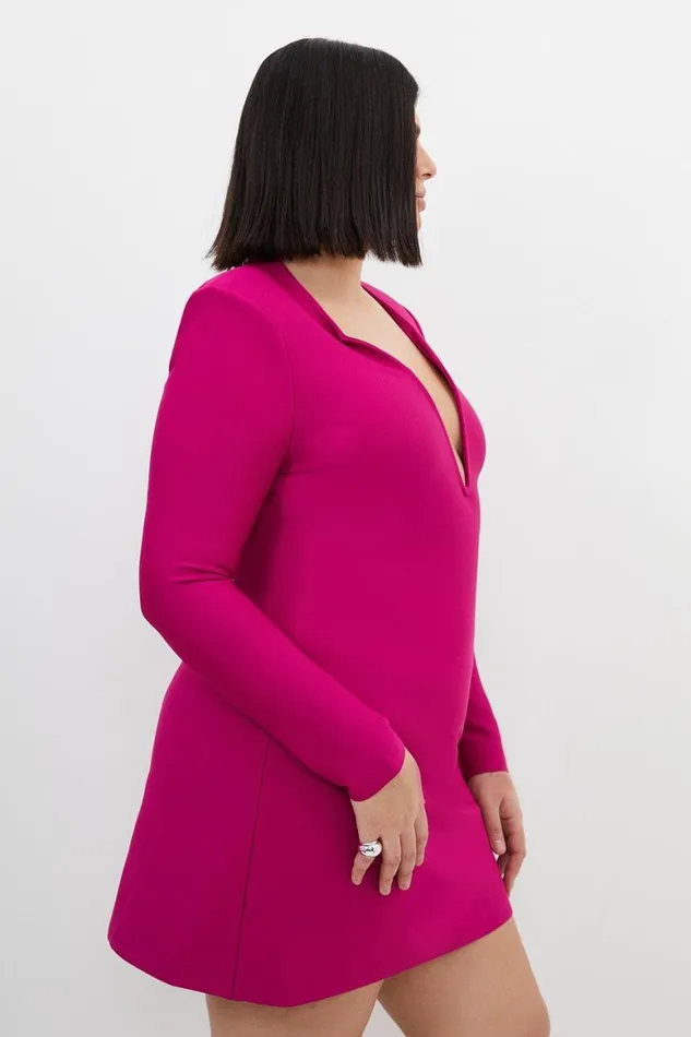 Dresses Women Karen Millen Plus Size Figure Form Bandage Plunge Neck Knit Mini Dress Magenta