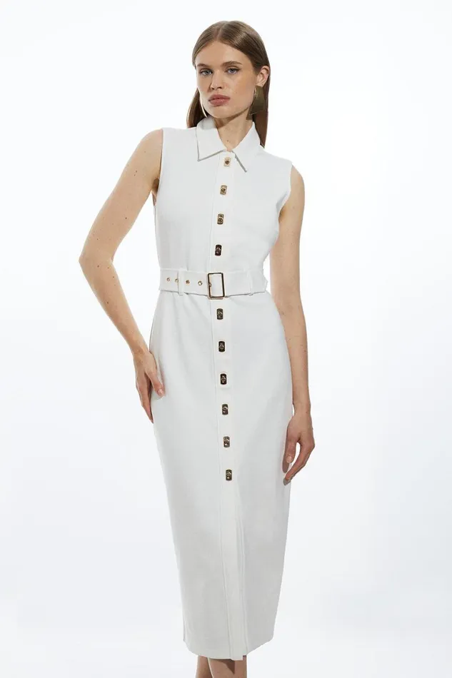 Dresses Women Karen Millen Ponte Jersey Hardwear And Pu Detail Midi Dress Ivory Dresses Women Karen Millen Ponte Jersey Hardwear And Pu Detail Midi Dress Ivory