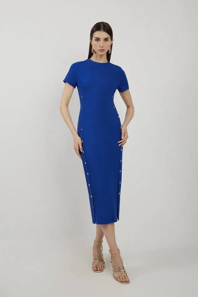 Dresses Women Karen Millen Ponte Jersey Hardwear Detail Midi Dress Cobalt