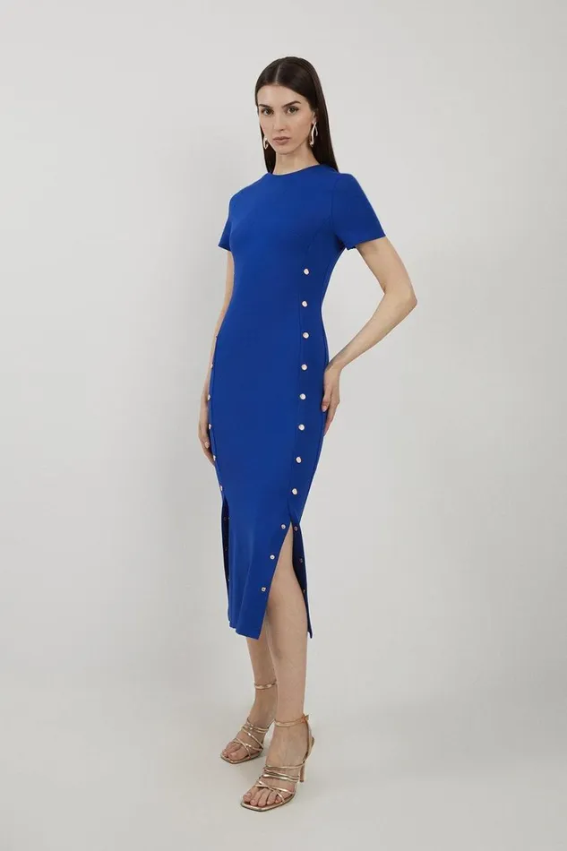 Dresses Women Karen Millen Ponte Jersey Hardwear Detail Midi Dress Cobalt