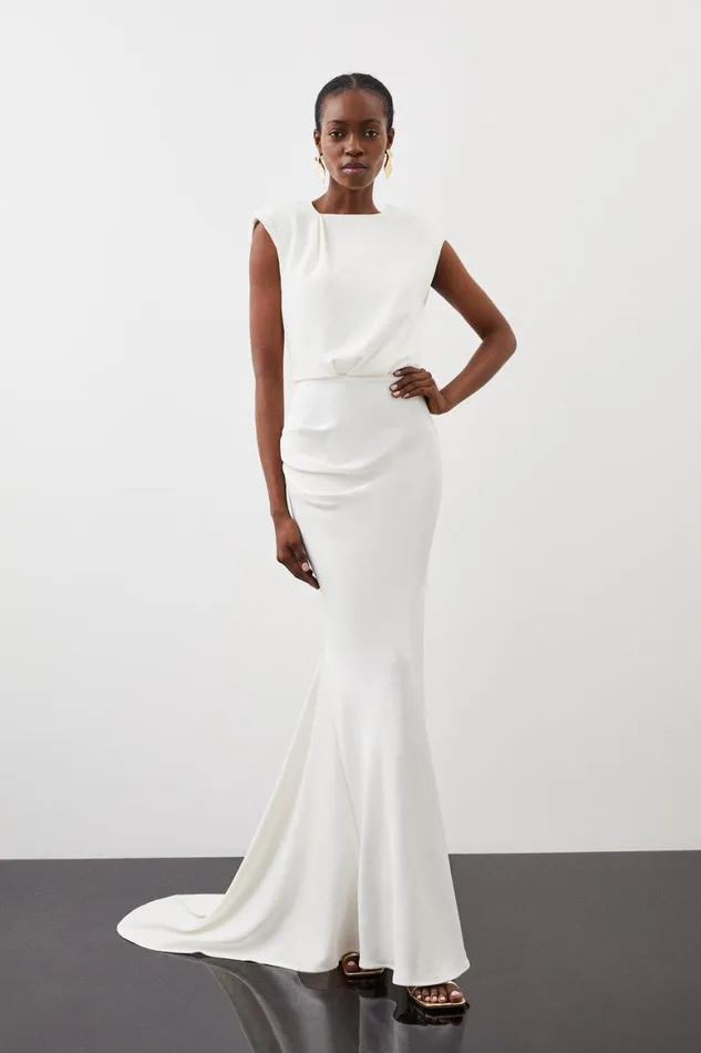 Dresses Women Karen Millen Premium Bonded Viscose Crepe Drape Detail Woven Maxi Dress Ivory Dresses Women Karen Millen Premium Bonded Viscose Crepe Drape Detail Woven Maxi Dress Ivory
