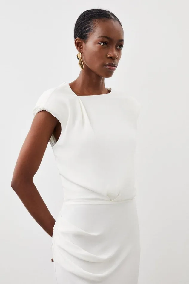 Dresses Women Karen Millen Premium Bonded Viscose Crepe Drape Detail Woven Maxi Dress Ivory