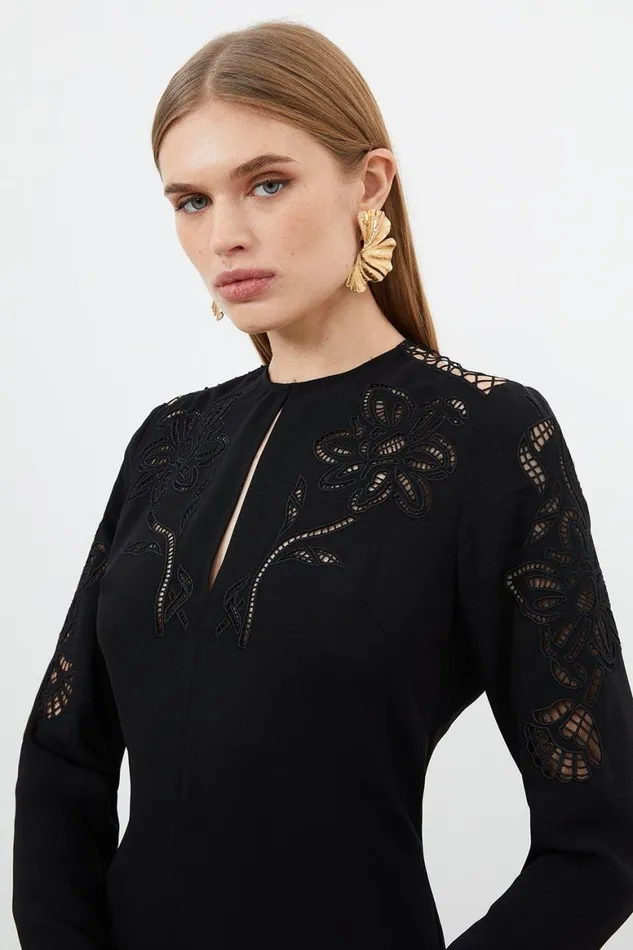 Dresses Women Karen Millen Premium Cady Cutwork Long Sleeve Woven Maxi Dress Black