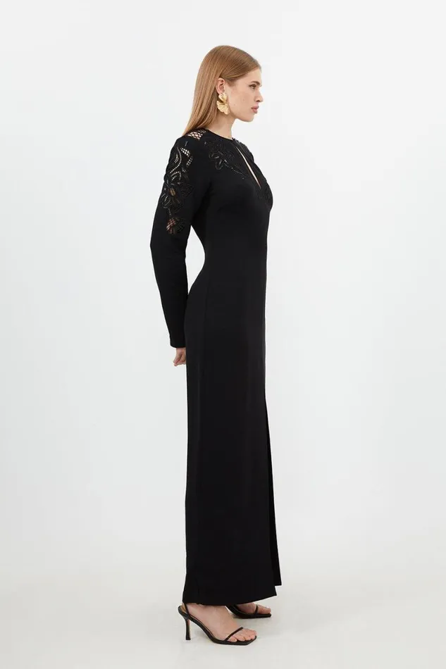 Dresses Women Karen Millen Premium Cady Cutwork Long Sleeve Woven Maxi Dress Black