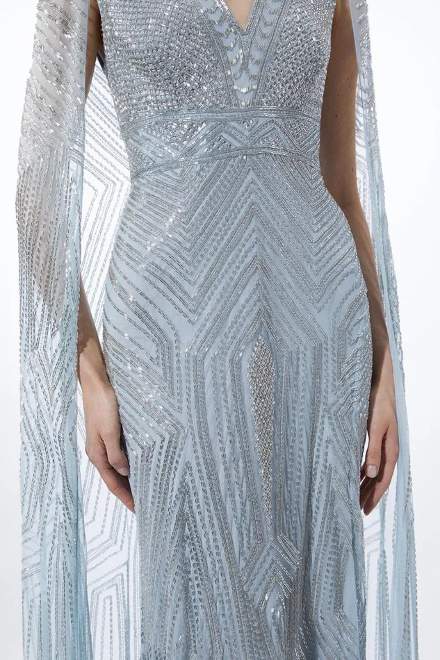 Dresses Women Karen Millen Premium Embellished Caped Maxi Dress Blue