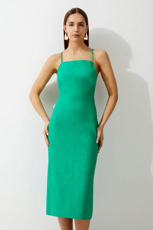 Dresses Women Karen Millen Premium Tailored Linen Corset Back Midi Pencil Dress Green Dresses Women Karen Millen Premium Tailored Linen Corset Back Midi Pencil Dress Green