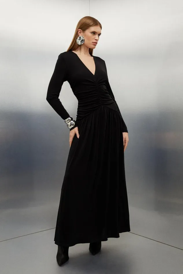Dresses Women Karen Millen Premium Viscose Jersey Ruched Maxi Dress Black