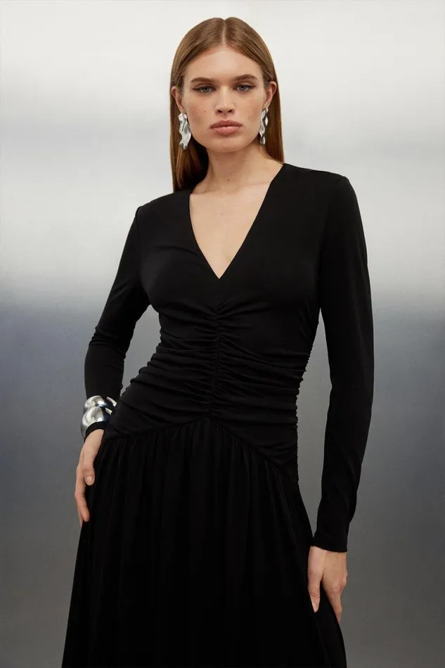 Dresses Women Karen Millen Premium Viscose Jersey Ruched Maxi Dress Black