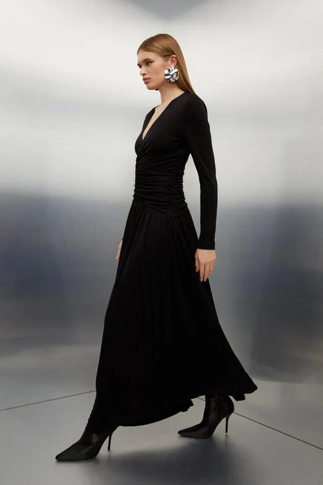 Dresses Women Karen Millen Premium Viscose Jersey Ruched Maxi Dress Black
