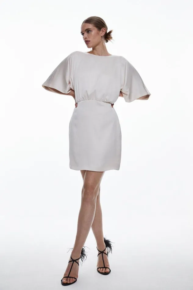 Dresses Women Karen Millen Satin Back Crepe Angel Sleeve Mini Dress Ivory