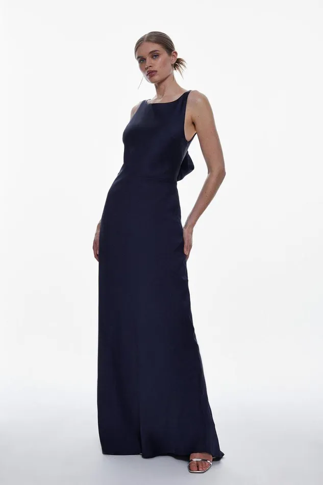 Dresses Women Karen Millen Satin Back Crepe Cowl Back Maxi Navy