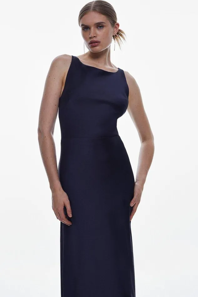 Dresses Women Karen Millen Satin Back Crepe Cowl Back Maxi Navy