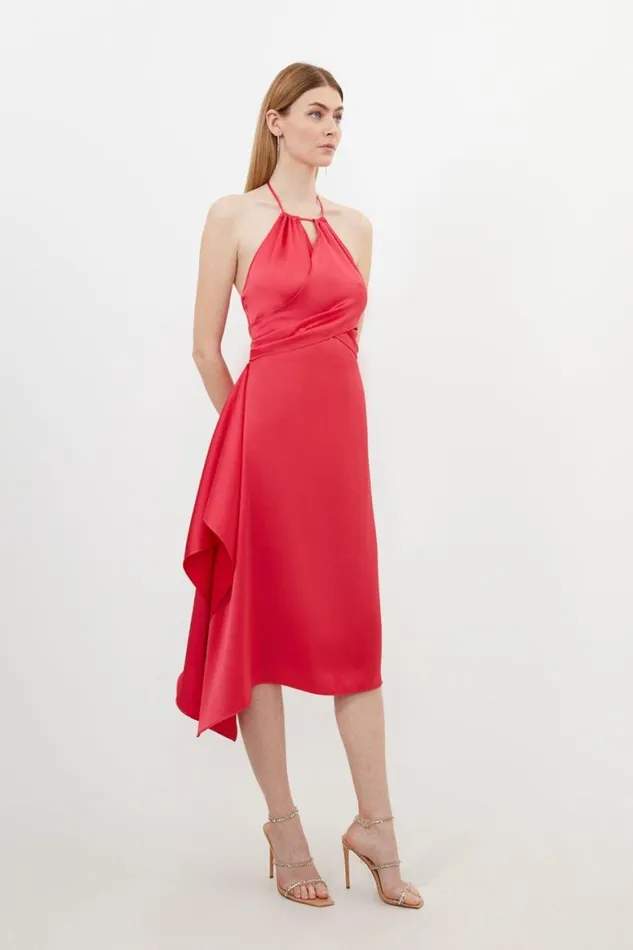 Dresses Women Karen Millen Satin Back Crepe Draped Wrap Halter Tie Neck Midi Dress Cherry Dresses Women Karen Millen Satin Back Crepe Draped Wrap Halter Tie Neck Midi Dress Cherry