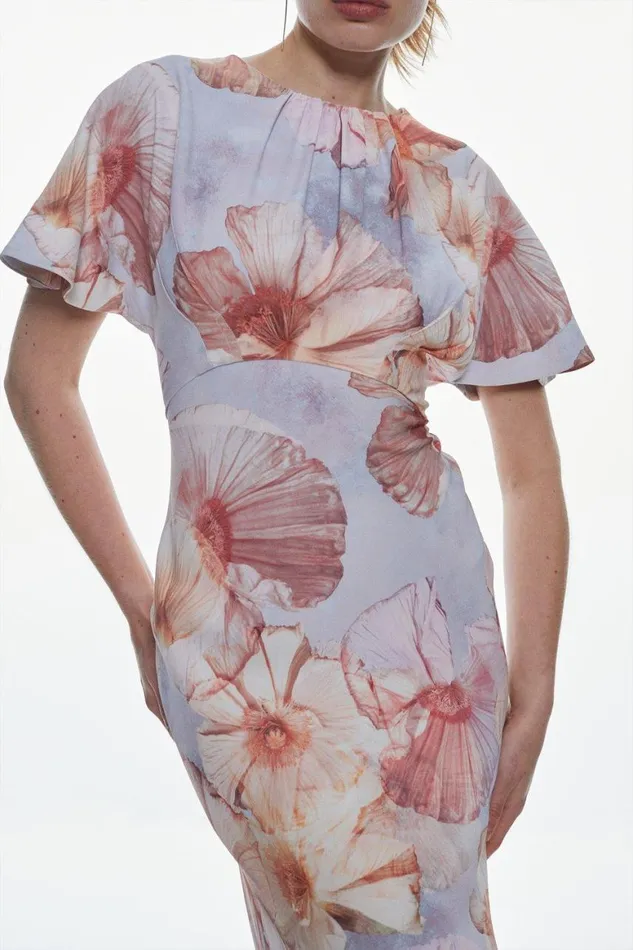 Dresses Women Karen Millen Satin Crepe Etched Floral Maxi Dress Floral