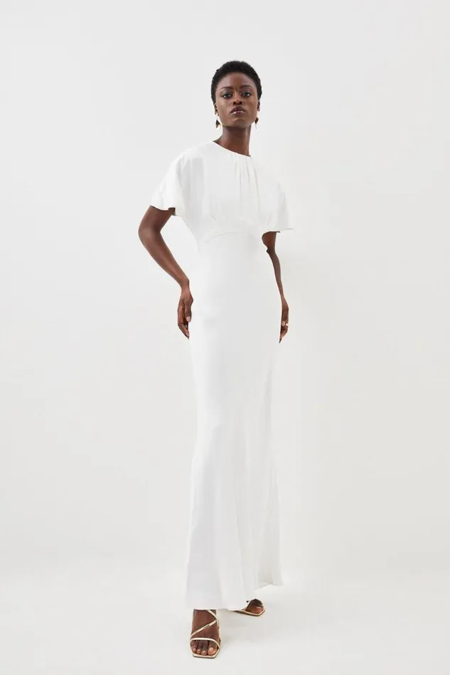 Dresses Women Karen Millen Satin Crepe Woven Maxi Dress Ivory
