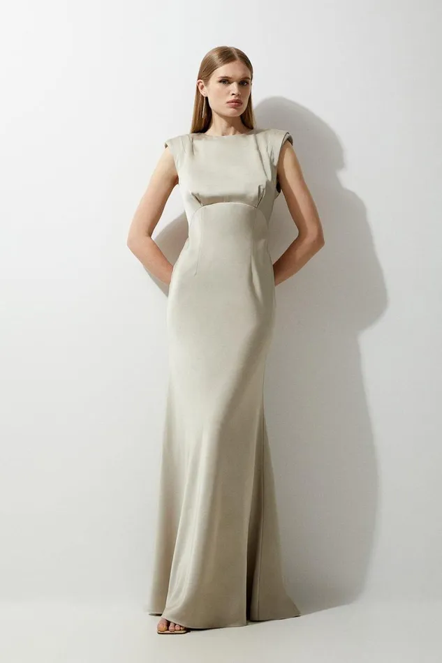 Dresses Women Karen Millen Satin Drape Detail Woven Maxi Dress Gold