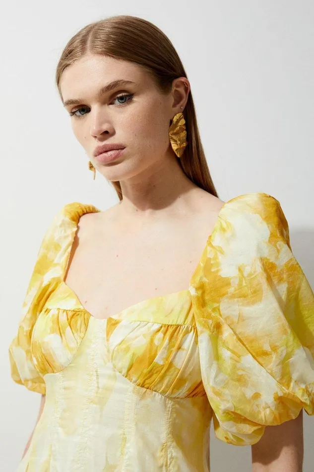 Dresses Women Karen Millen Silk Cotton Trailing Floral Mini Dress Yellow