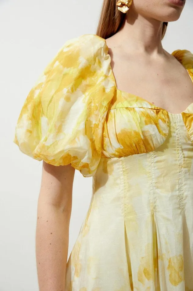 Dresses Women Karen Millen Silk Cotton Trailing Floral Mini Dress Yellow